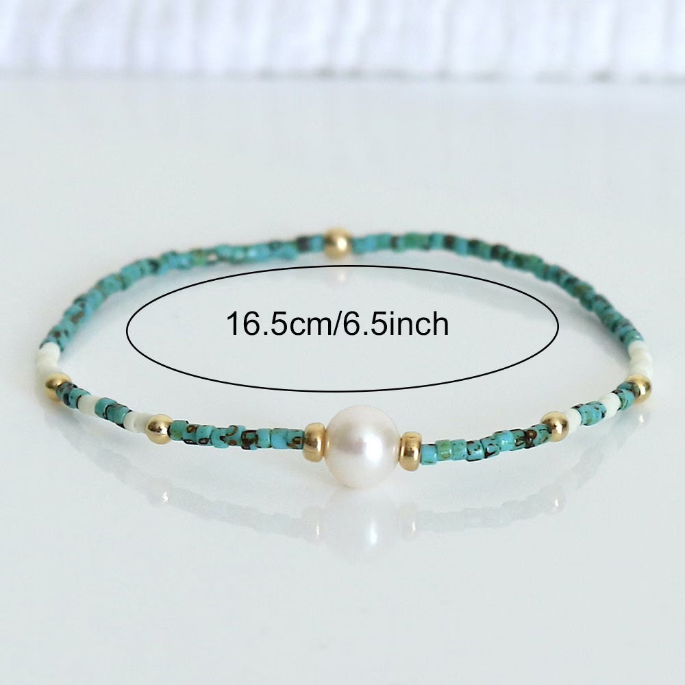 Pulsera Minimal de Perlas y Turquesa