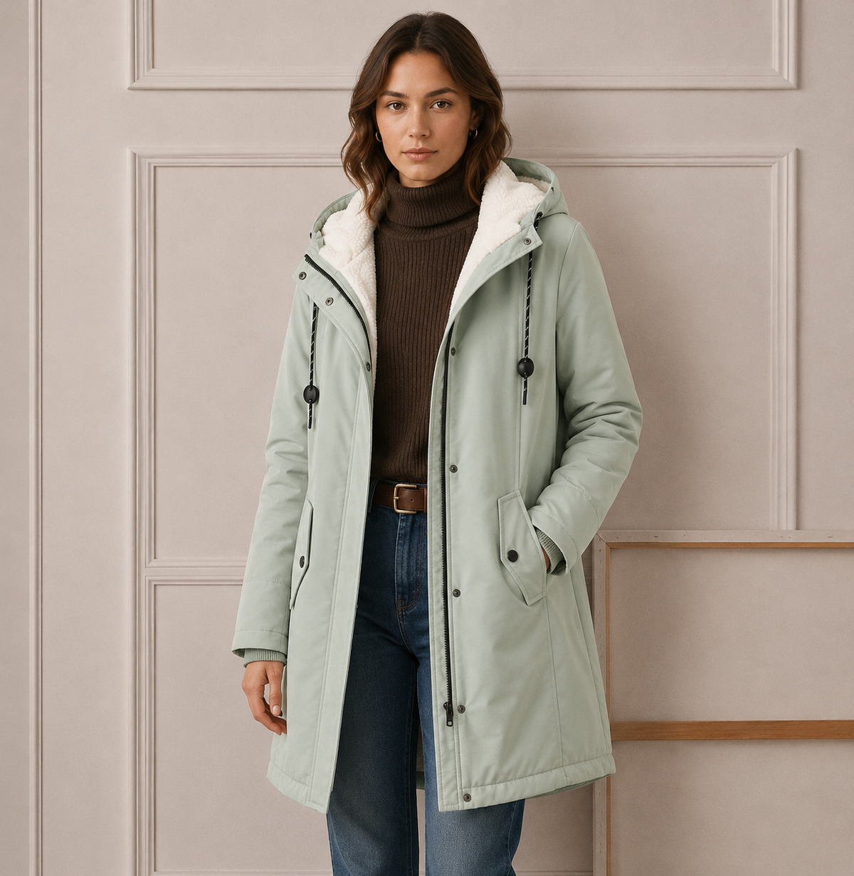 Everest™ | Abrigo Largo con Capucha y Forro Sherpa