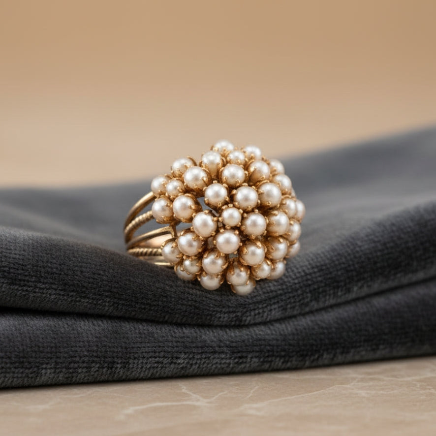 Anillo Clásico de Perla en Tono Dorado