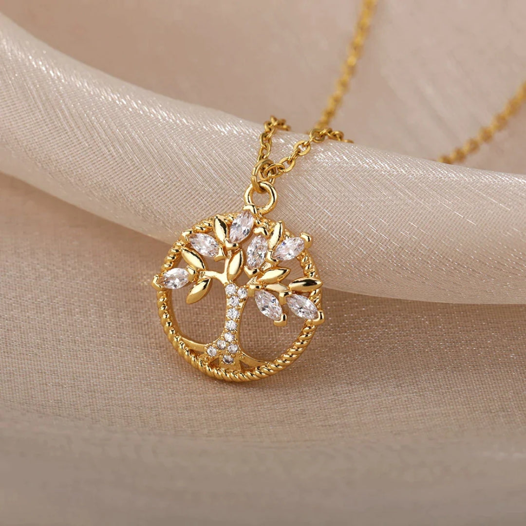 Nayara | Collar con Colgante de Árbol de la Vida en Oro con Cristales