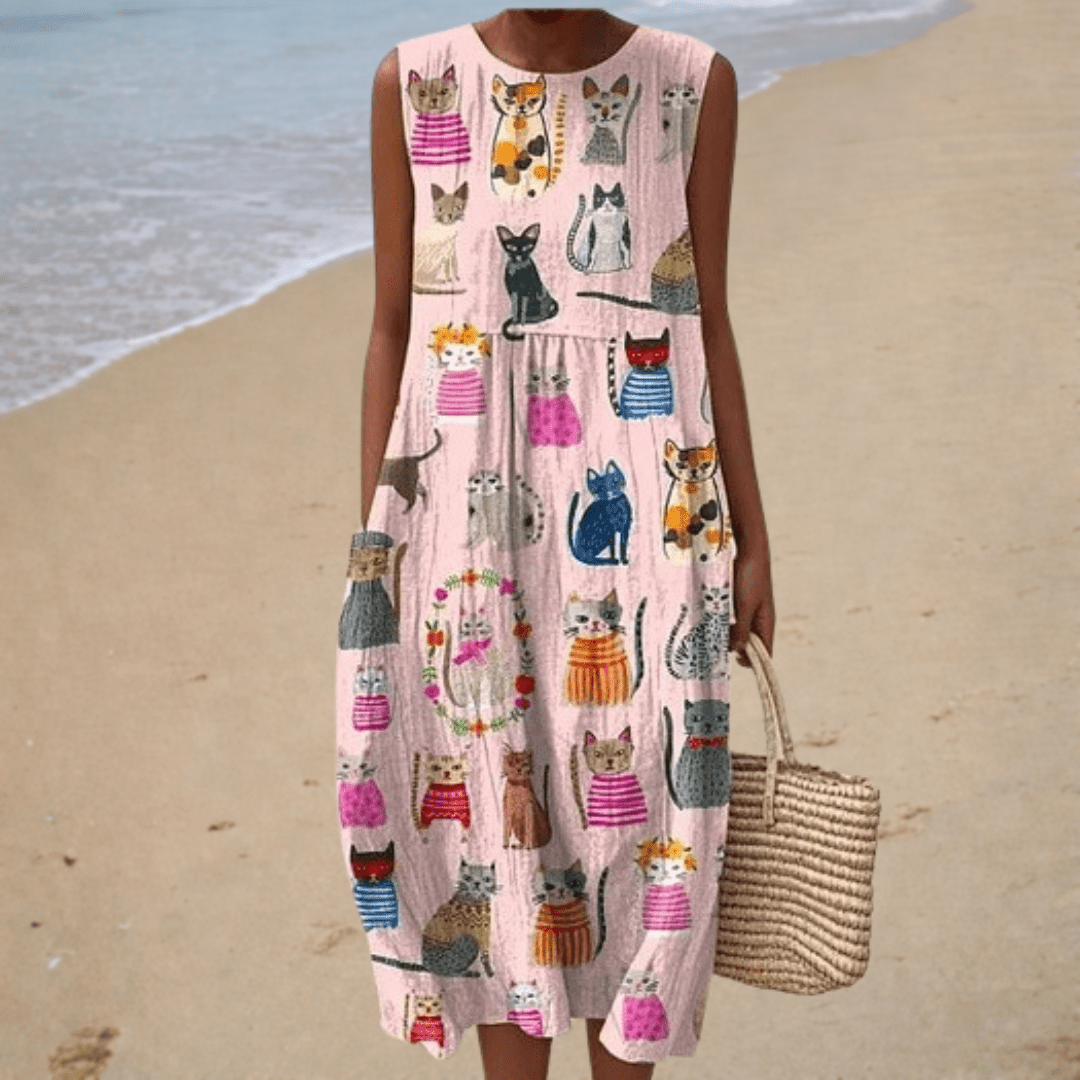 Chloé | Vestido Midi con Estampado de Gatos - Elena Duval