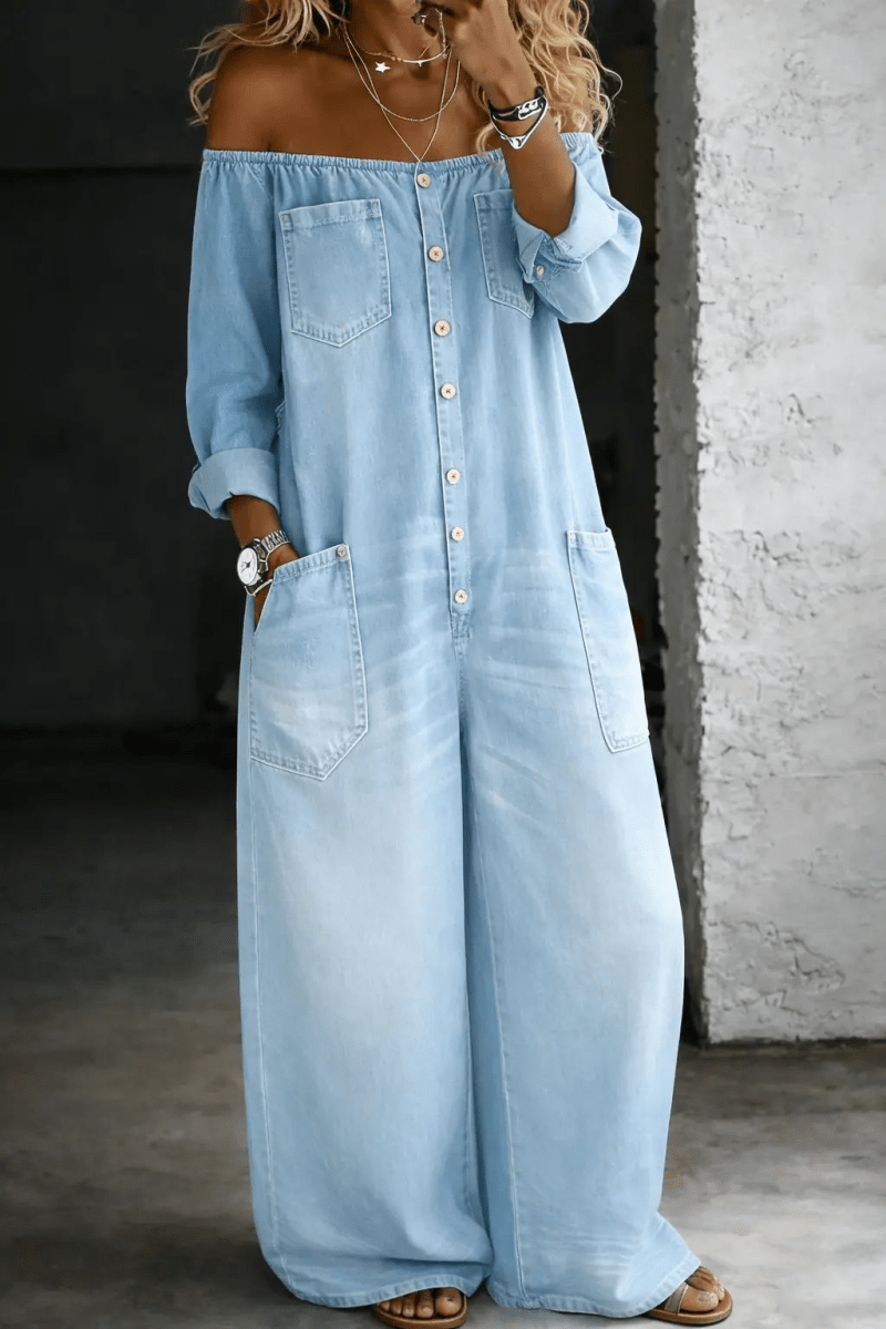 Elena | Jumpsuit Vaquero con Hombros Descubiertos - Elena Duval