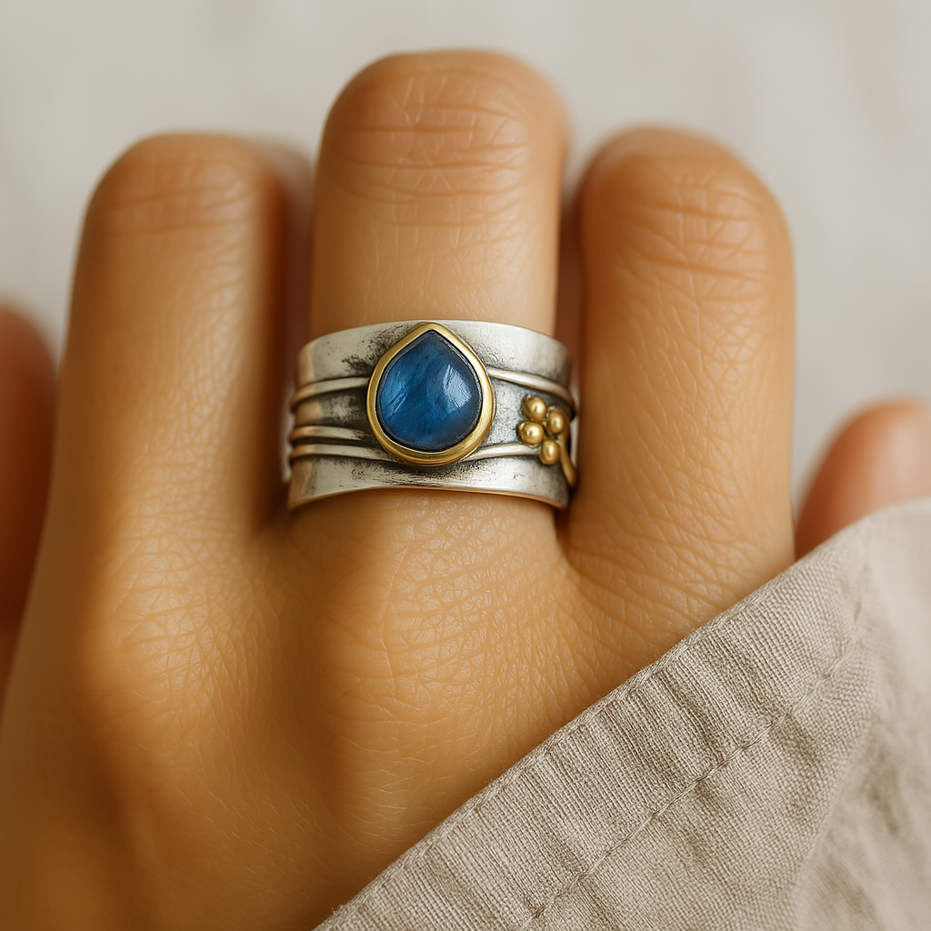 Inés | Anillo Vintage con Piedra Azul en Tono Dorado