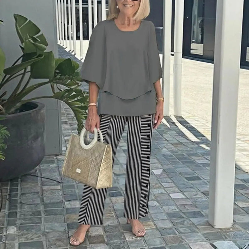 Renée | Conjunto Gris Cuello Redondo - Elena Duval