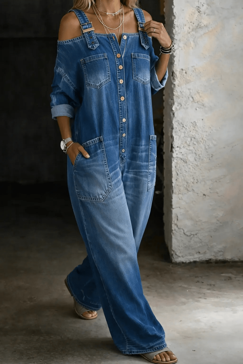 Sophia | Vestido Vaquero con Hombros Descubiertos - Elena Duval