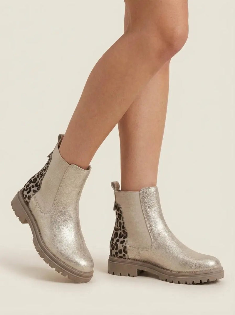 Valentina | Botas Chelsea Doradas con Leopardo - Elena Duval