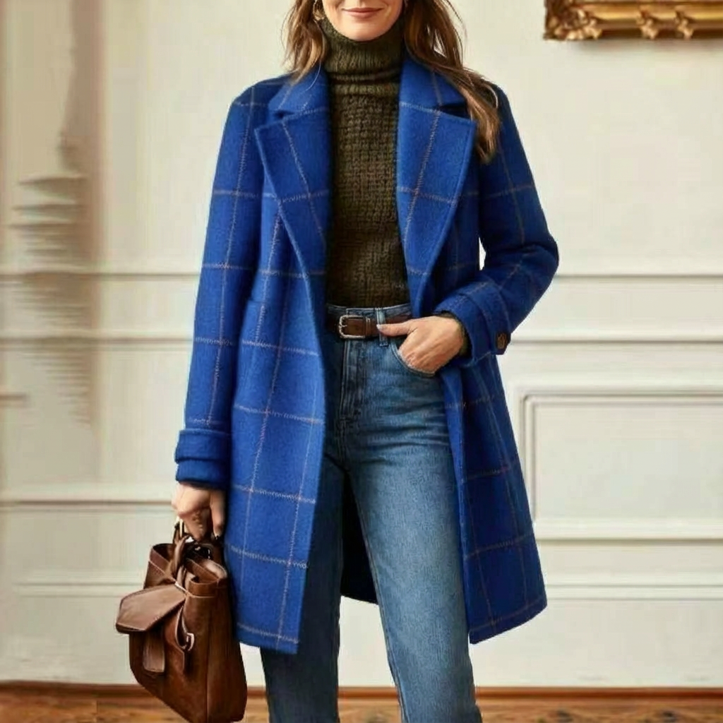 Kensington | Abrigo de Cuadros con Cuello de Solapa