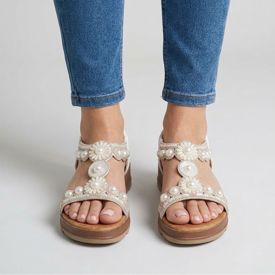 Adela | Sandalias Planas con Perlas