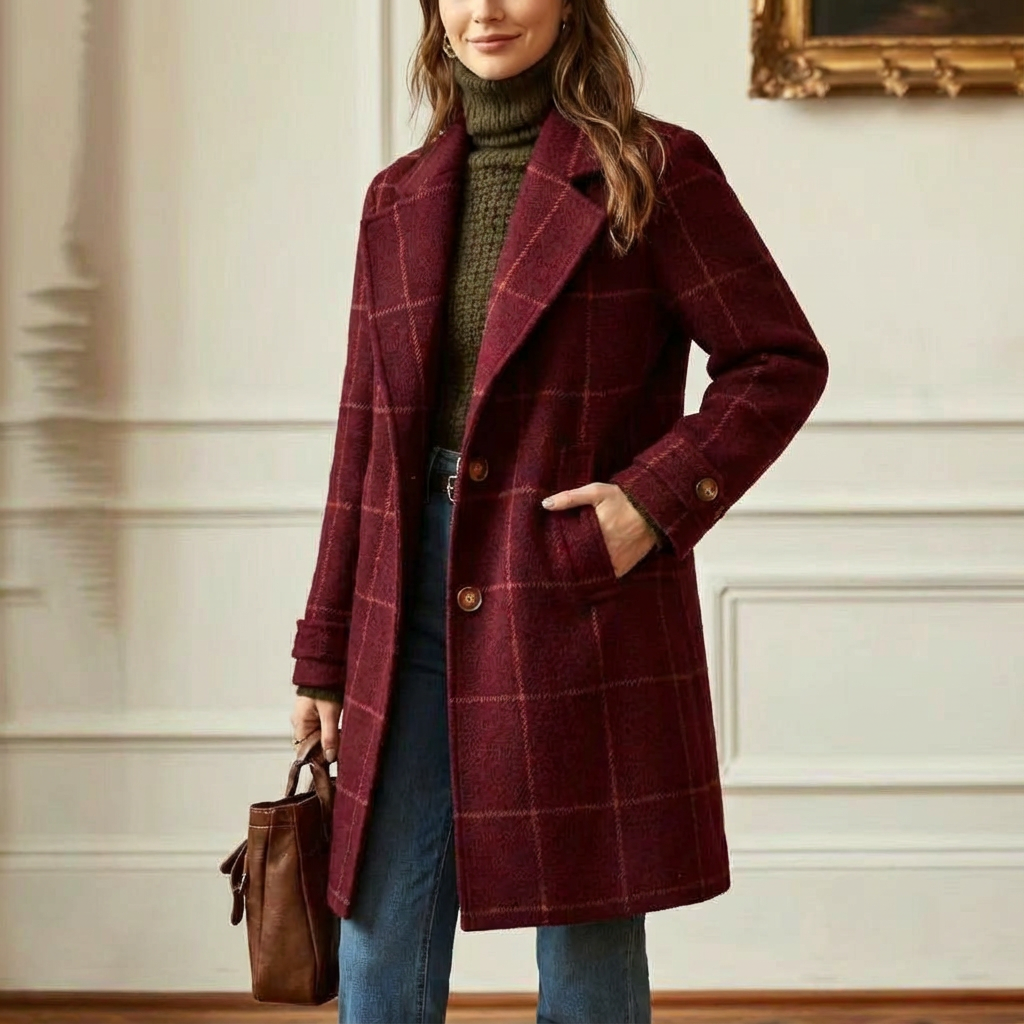 Kensington | Abrigo de Cuadros con Cuello de Solapa