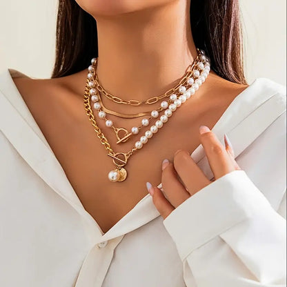 Conjunto de Collares de Perlas Superpuestos