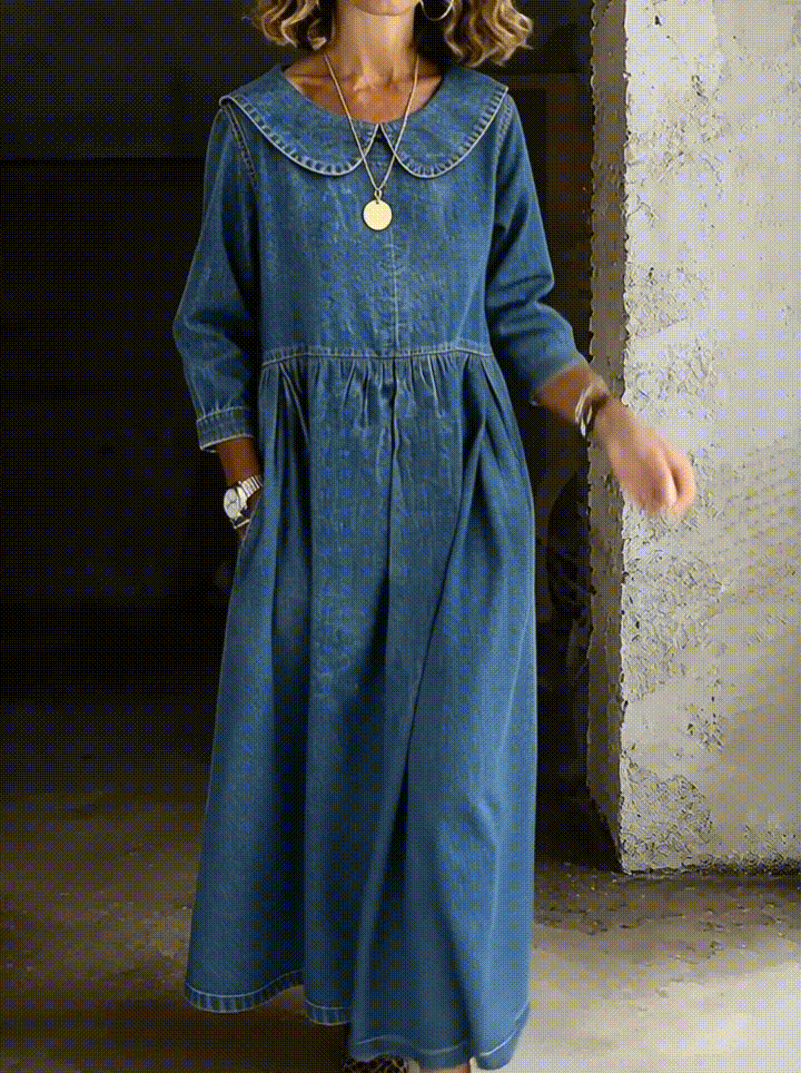Clara | Vestido Vaquero con Cuello Bebé ElenaDuval