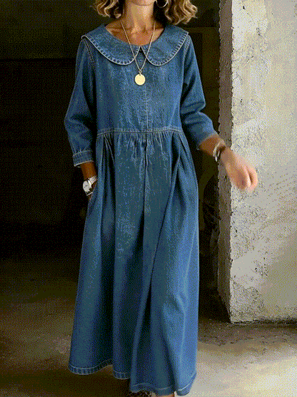 Clara | Vestido Vaquero con Cuello Bebé ElenaDuval