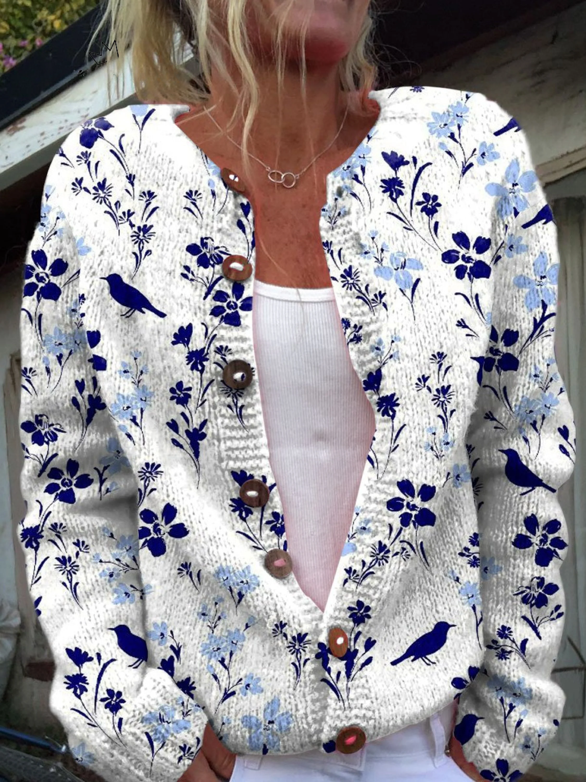 Vynora™ | Chaqueta de Punto Vintage con Estampado de Flores y Pájaros