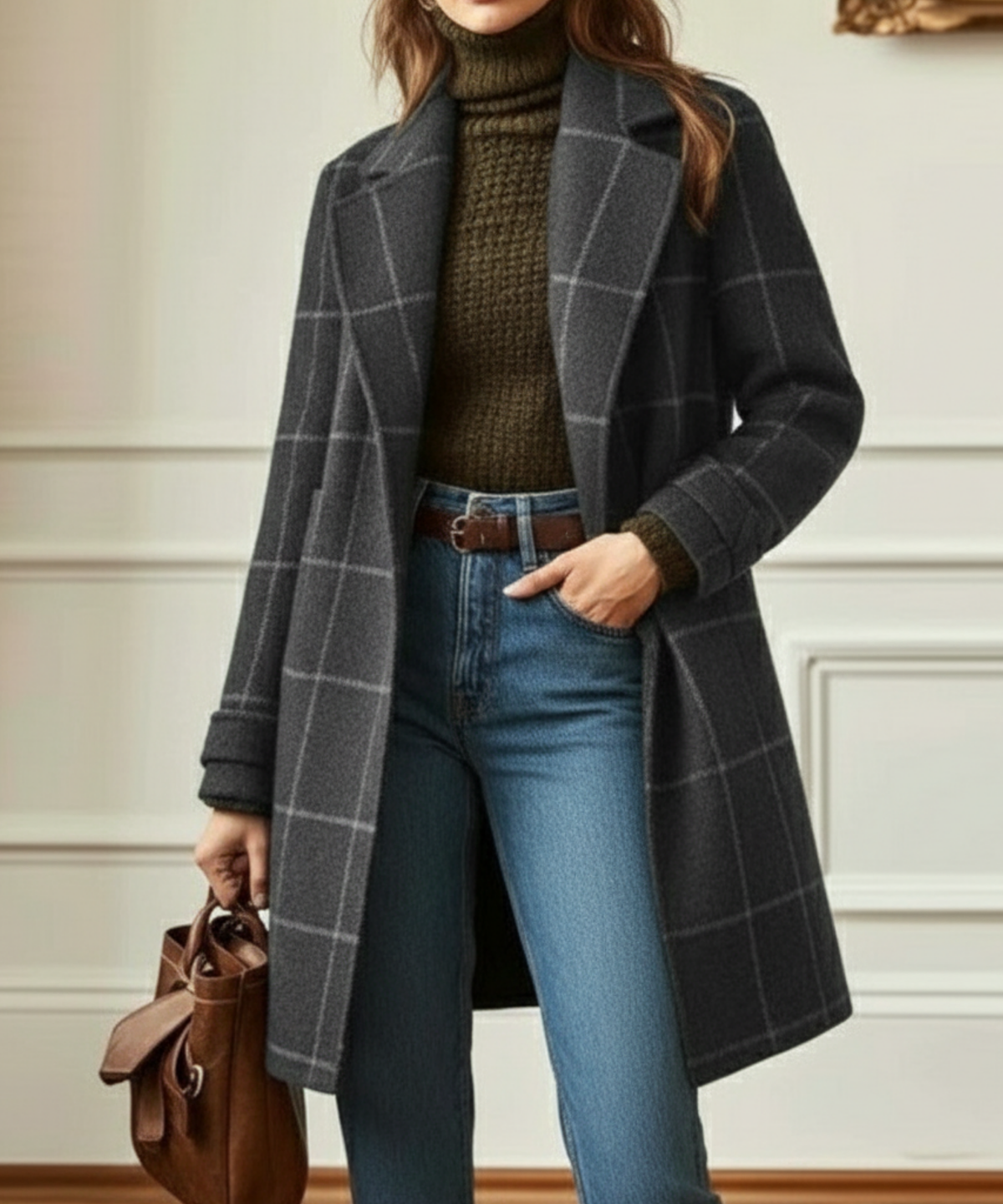 Kensington | Abrigo de Cuadros con Cuello de Solapa