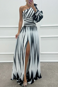 Bonnie™ | Elegant Striped One Shoulder Maxi Dress