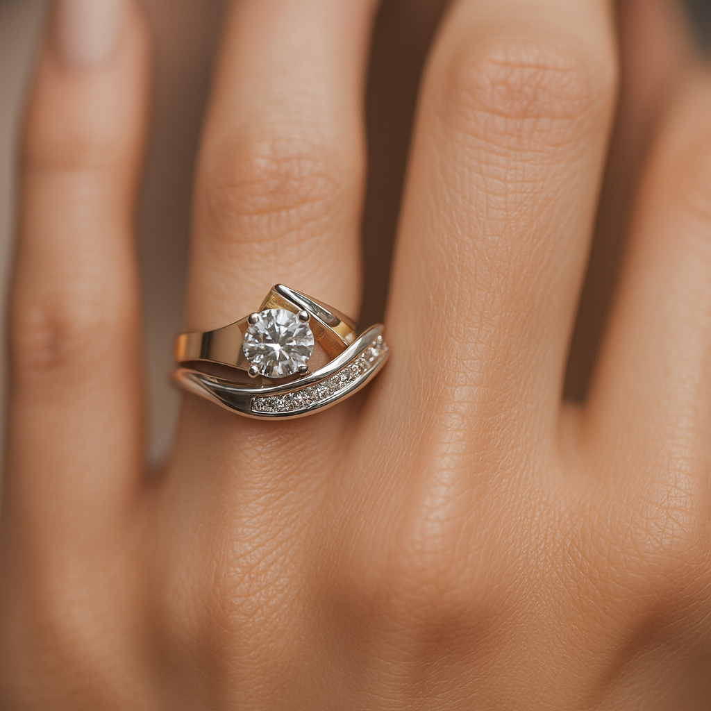 Karla - Anillo asimétrico vintage en oro y plata con circonitas