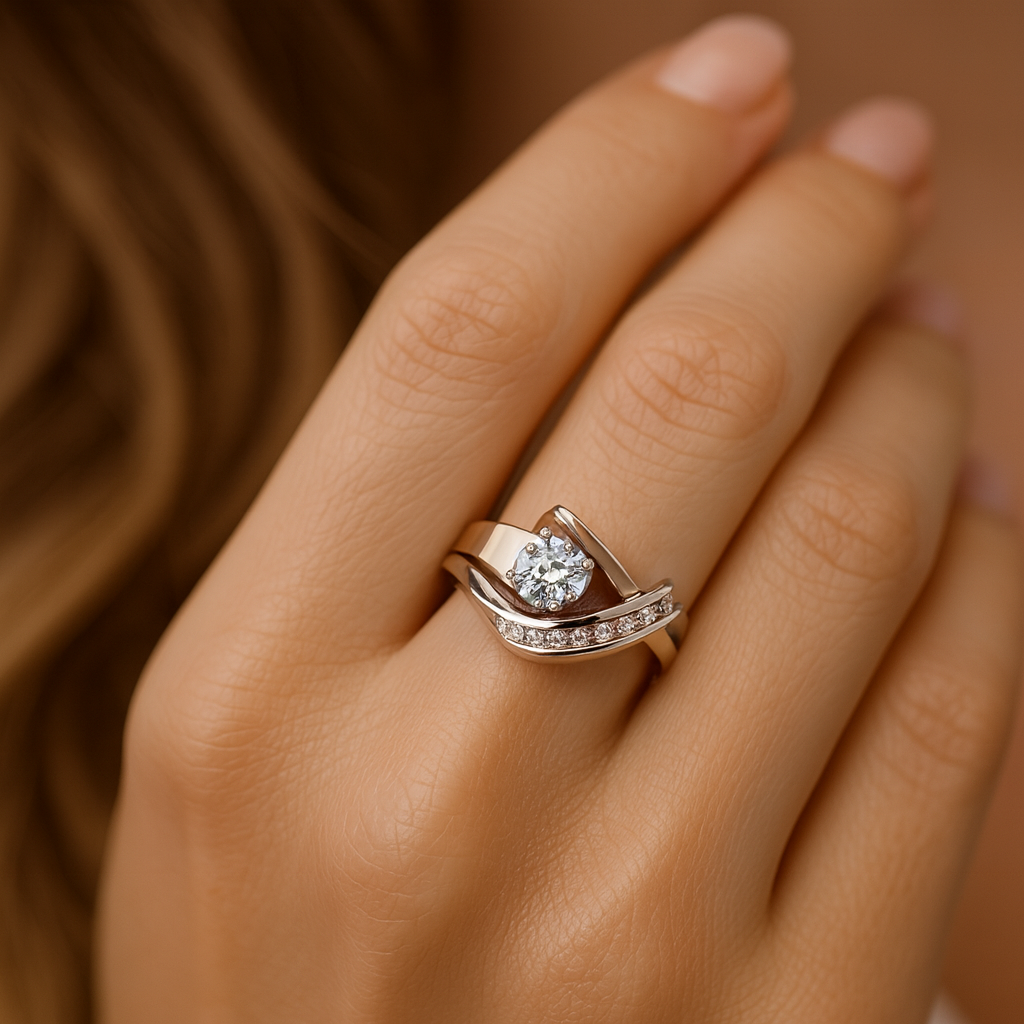 Karla - Anillo asimétrico vintage en oro y plata con circonitas