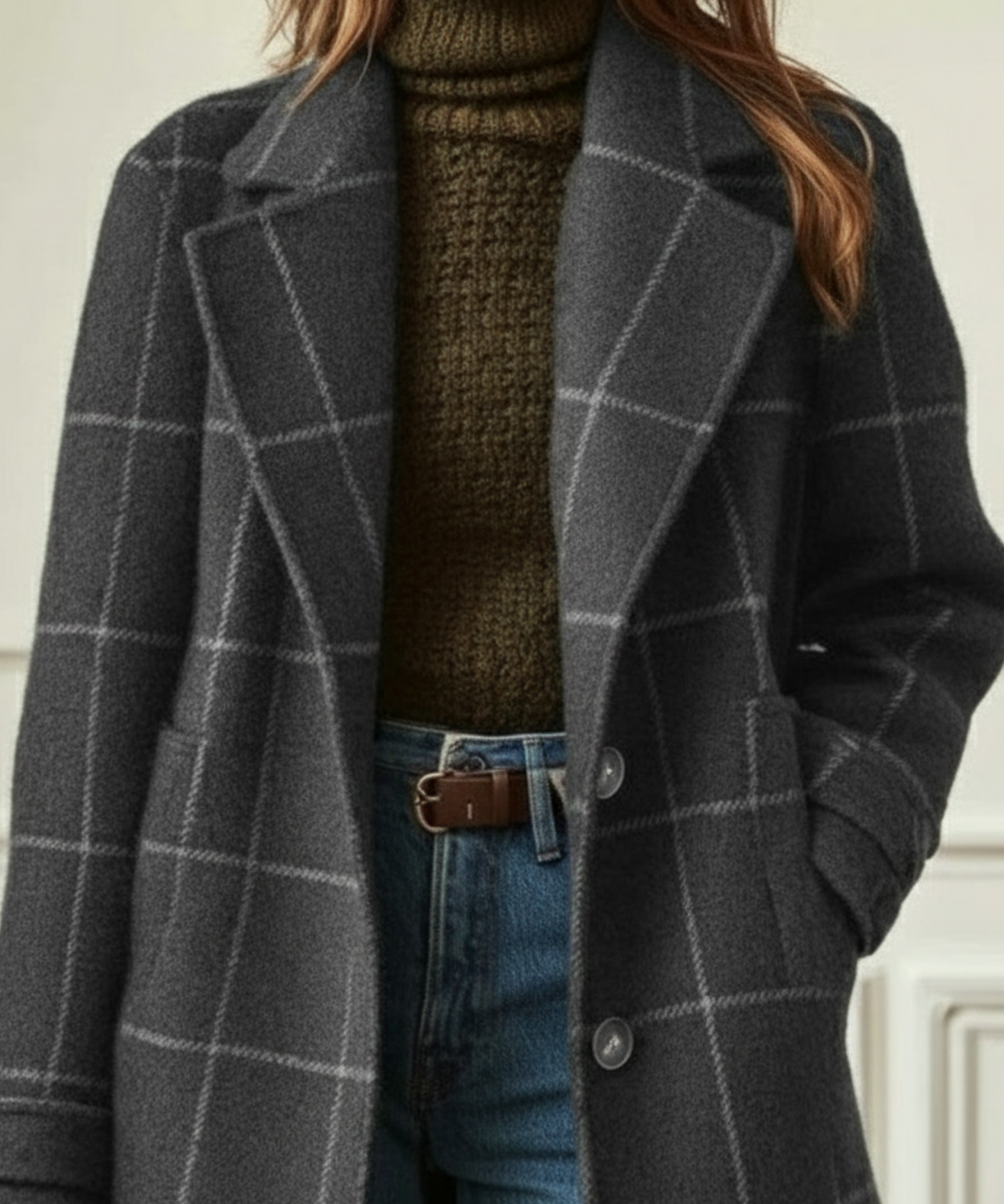 Kensington | Abrigo de Cuadros con Cuello de Solapa