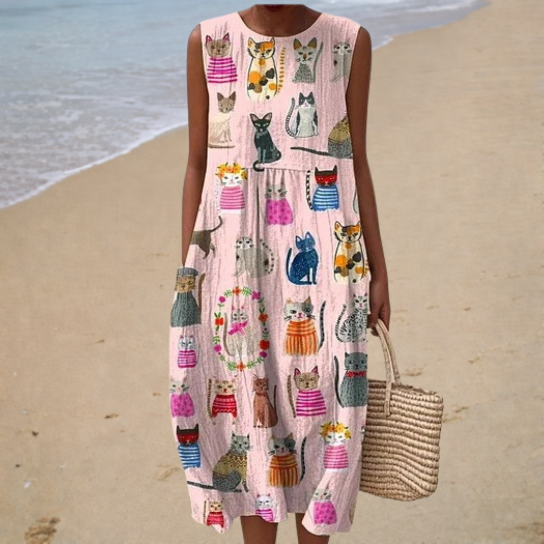 Chloé | Vestido Midi con Estampado de Gatos