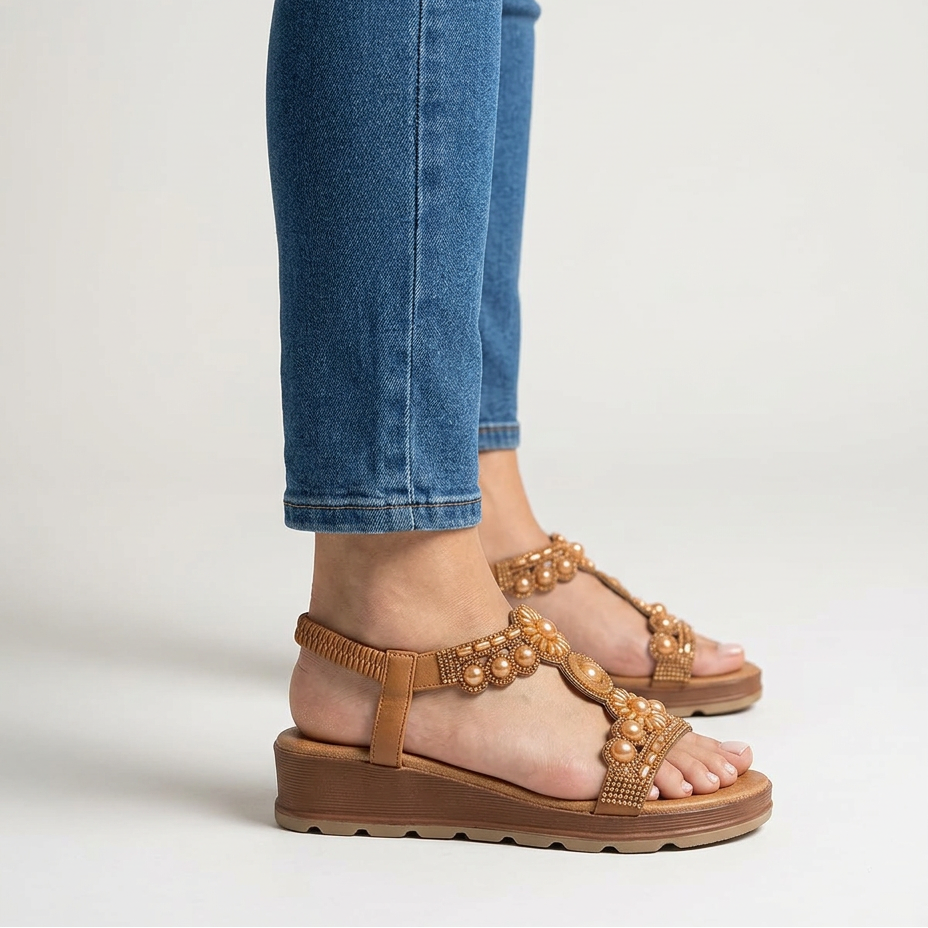 Adela | Sandalias Planas con Perlas