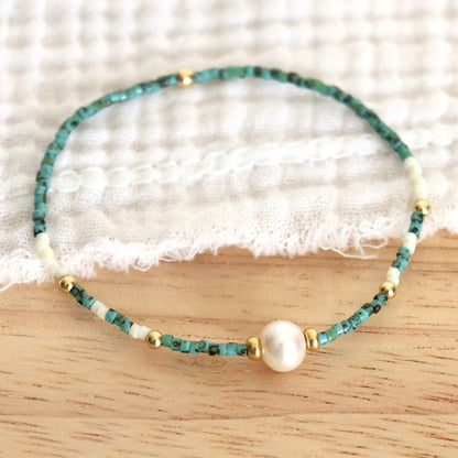 Pulsera Minimal de Perlas y Turquesa