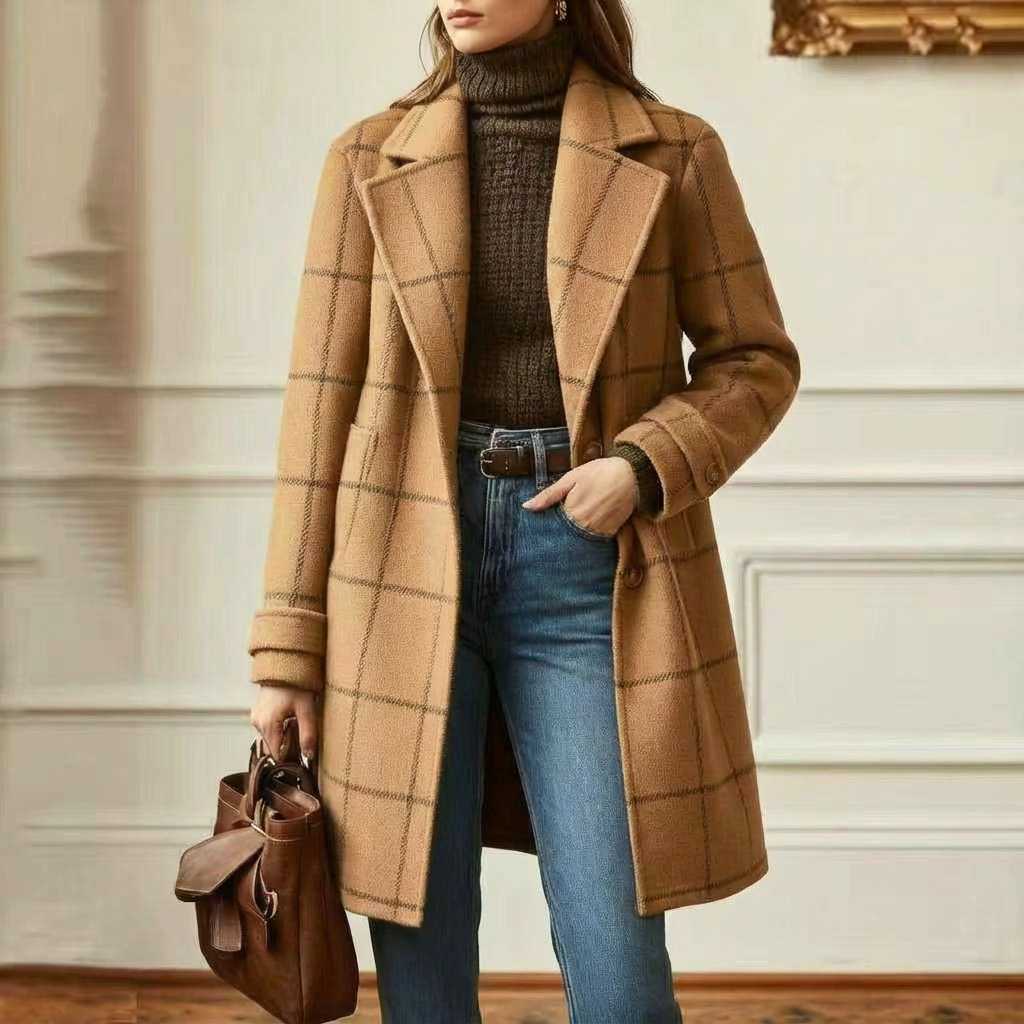 Kensington | Abrigo de Cuadros con Cuello de Solapa