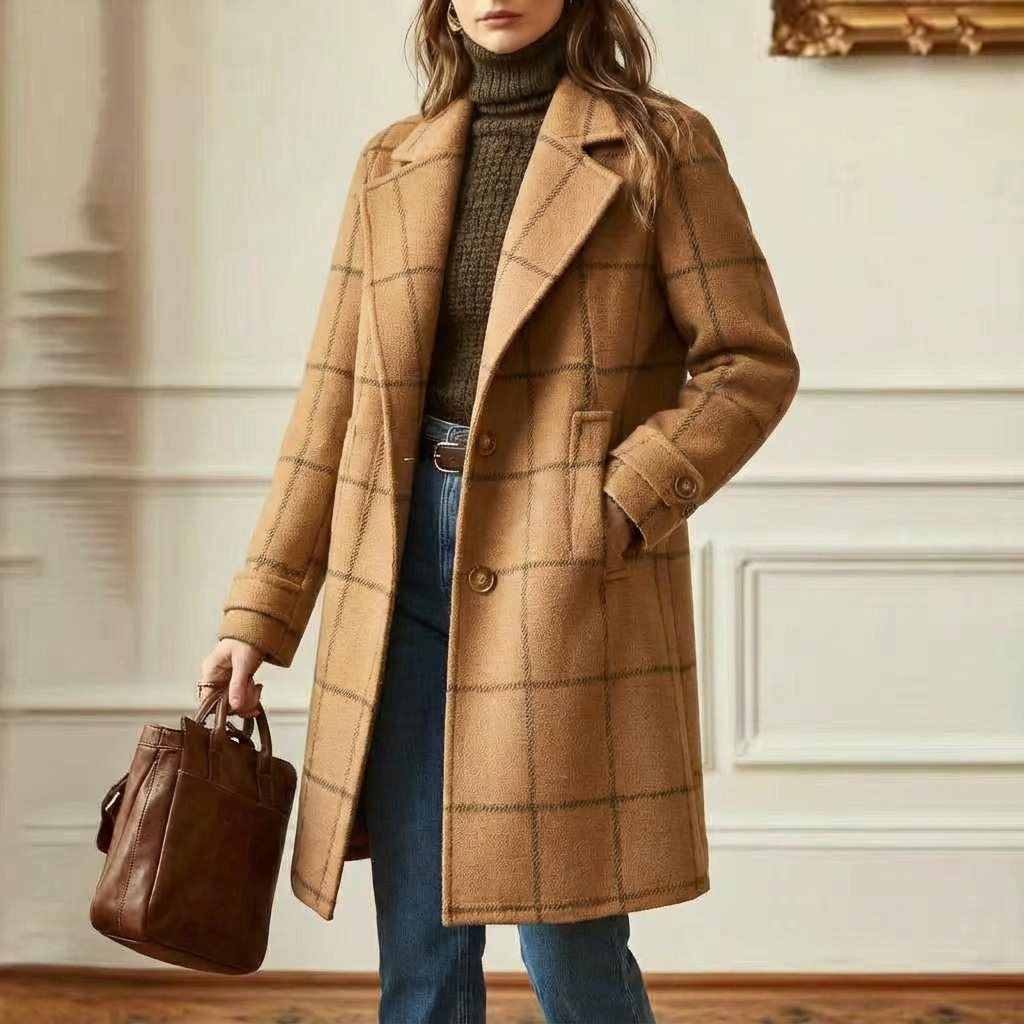 Kensington | Abrigo de Cuadros con Cuello de Solapa