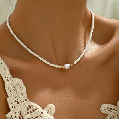 Collar Minimal de Perlas y Turquesa