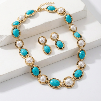 Conjunto Antiguo de Perlas y Turquesa