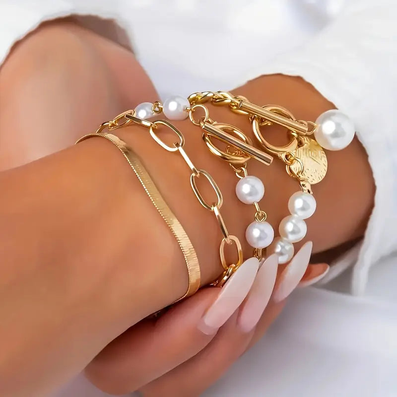 Conjunto de Pulseras de Perlas Superpuestas