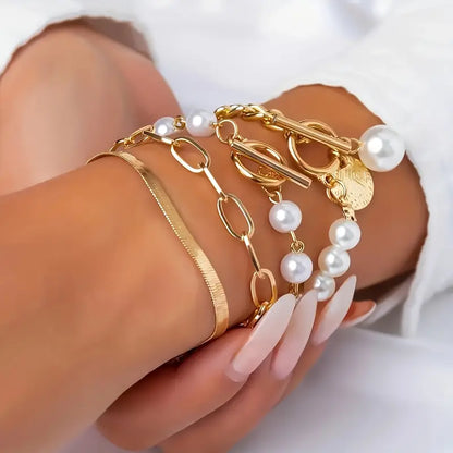 Conjunto de Pulseras de Perlas Superpuestas