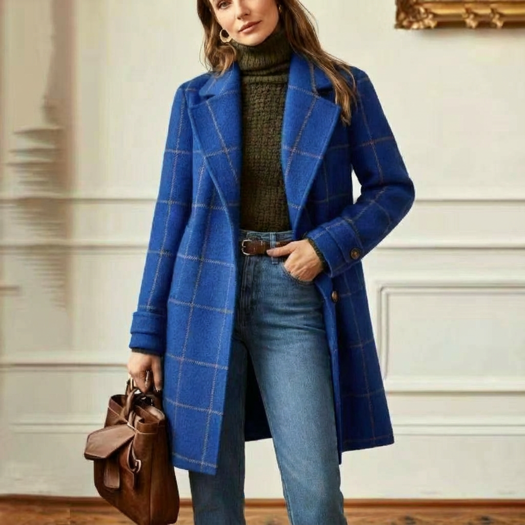 Kensington | Abrigo de Cuadros con Cuello de Solapa