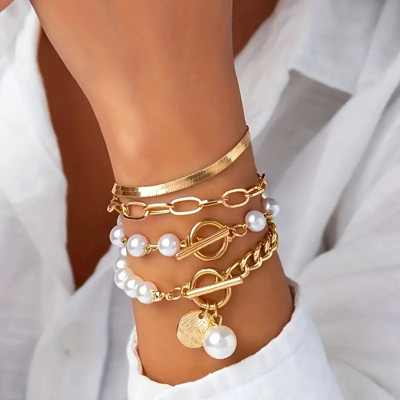 Conjunto de Pulseras de Perlas Superpuestas