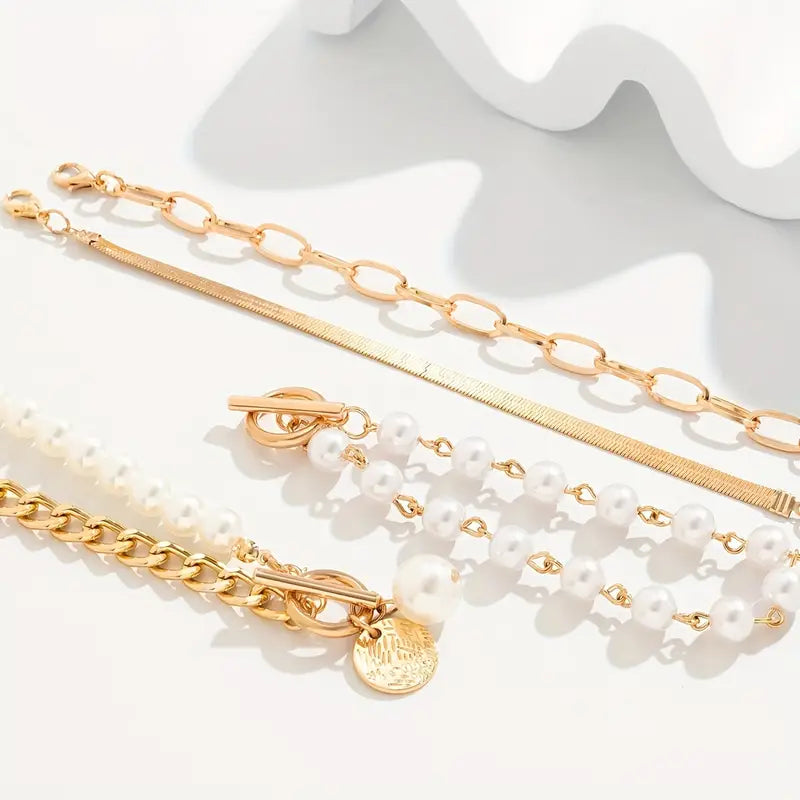 Conjunto de Pulseras de Perlas Superpuestas