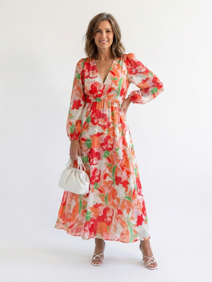 Olivia | Vestido largo de manga larga con estampado floral
