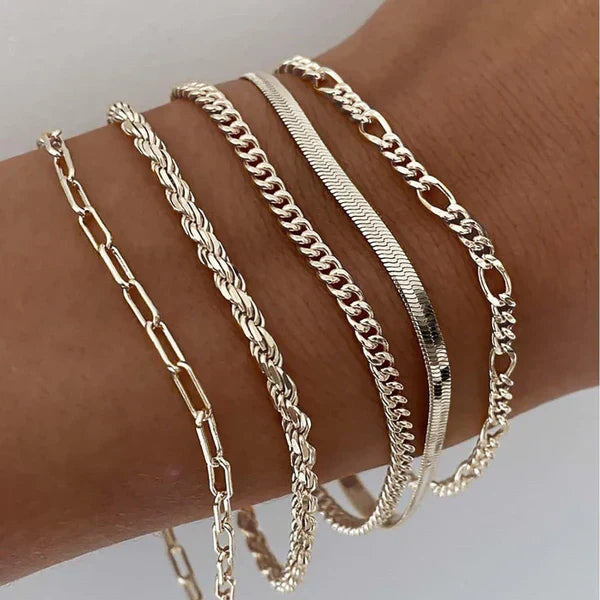 Emilia | Set de Pulseras de 5 Piezas en Tono Dorado