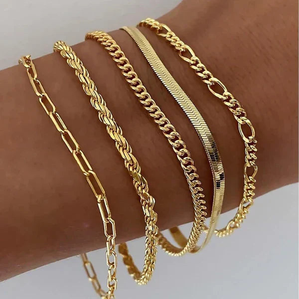 Emilia | Set de Pulseras de 5 Piezas en Tono Dorado
