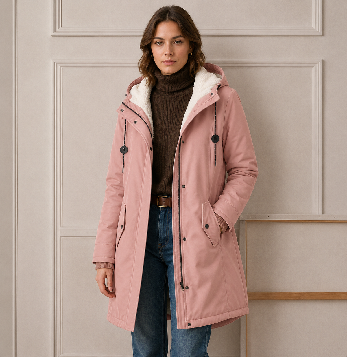 Everest™ | Abrigo Largo con Capucha y Forro Sherpa
