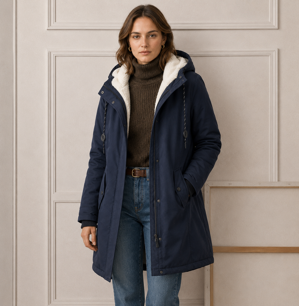 Everest™ | Abrigo Largo con Capucha y Forro Sherpa