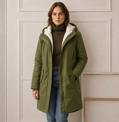 Everest™ | Abrigo Largo con Capucha y Forro Sherpa