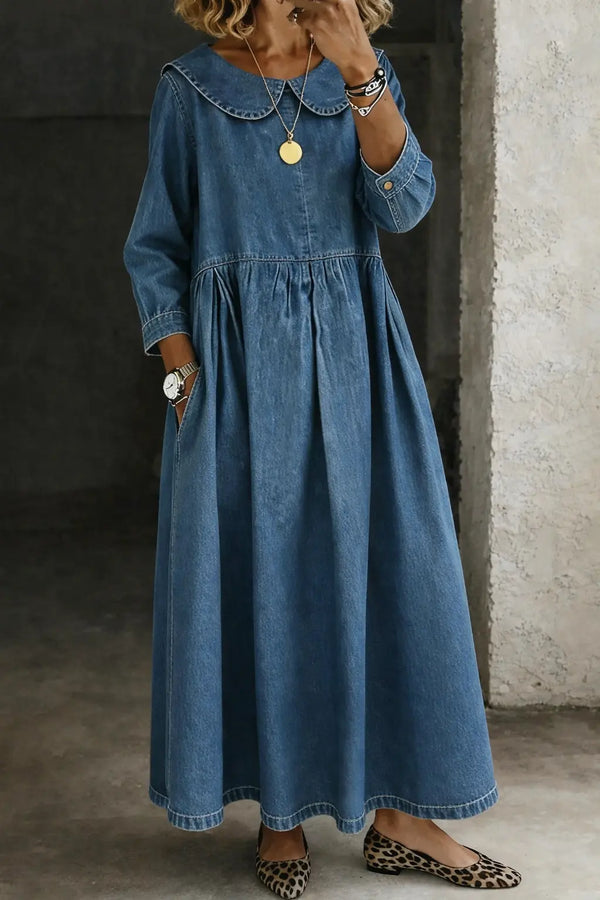 Clara | Vestido Vaquero con Cuello Bebé ElenaDuval
