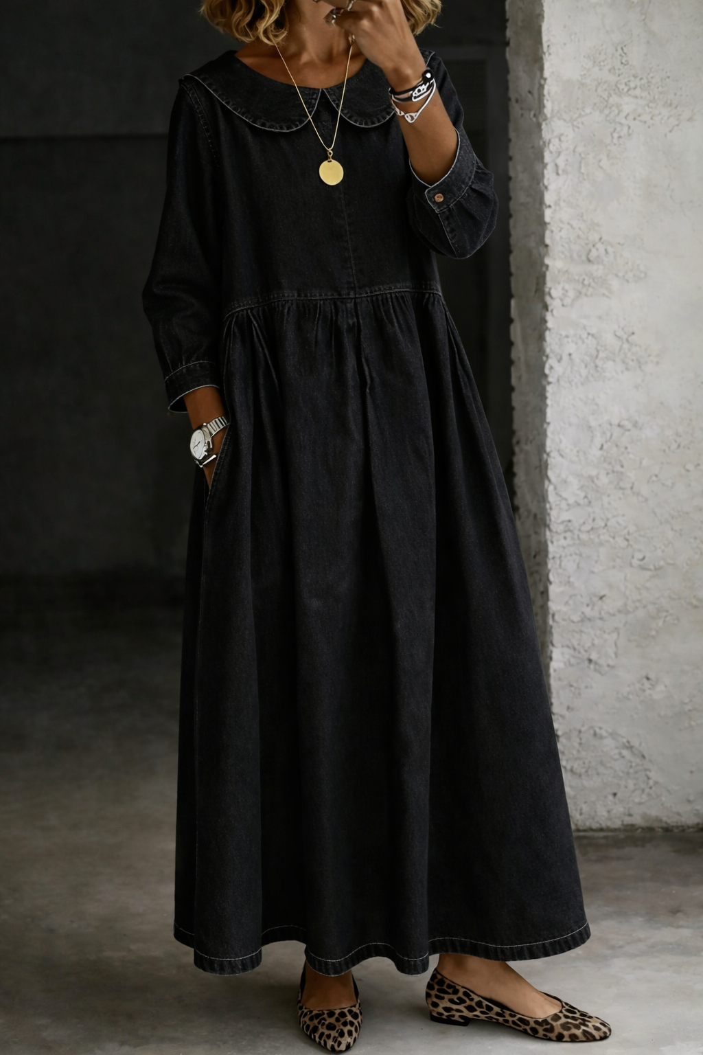 Clara | Vestido Vaquero con Cuello Bebé