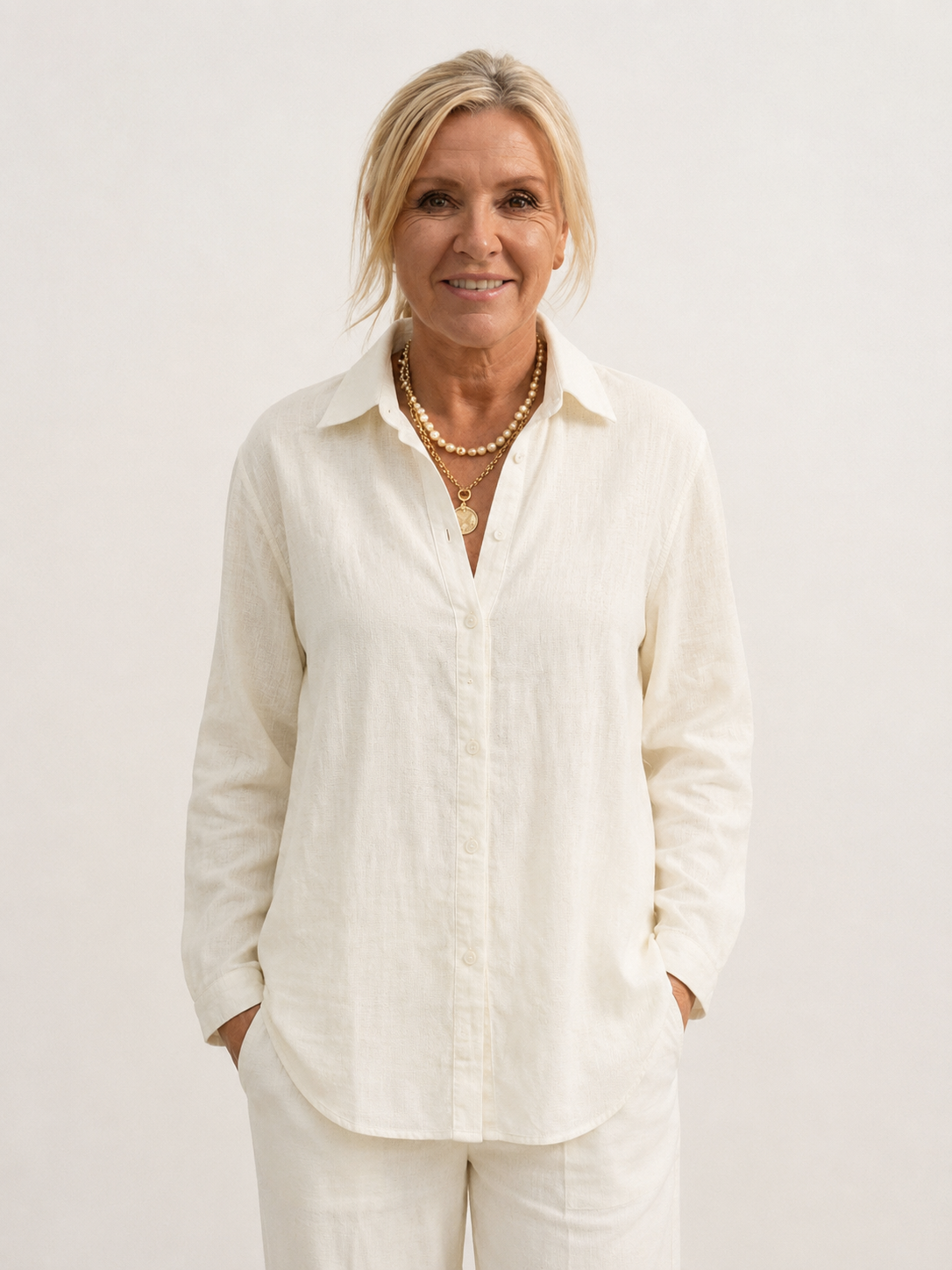 Vivian | Women's Casual Button-Down Shirt and Wide-Leg Pants Set