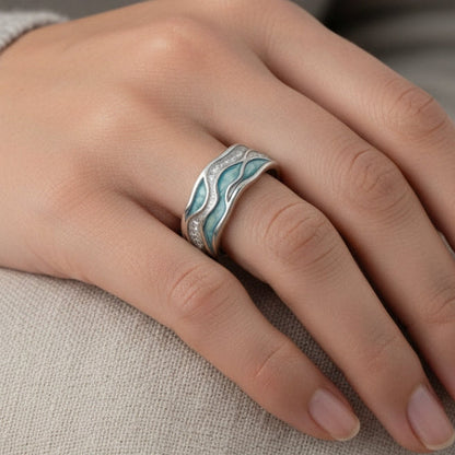 Regina | Anillo Plateado de Olas Turquesa