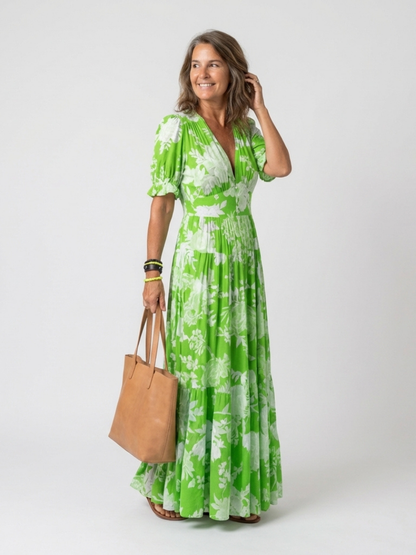 Carlota | Vestido midi floral de manga corta y cuello en V