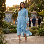 Mariana | Vestido Plisado con Mangas Fluidas y Volantes Asimétricos