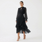 Mariana | Vestido Plisado con Mangas Fluidas y Volantes Asimétricos