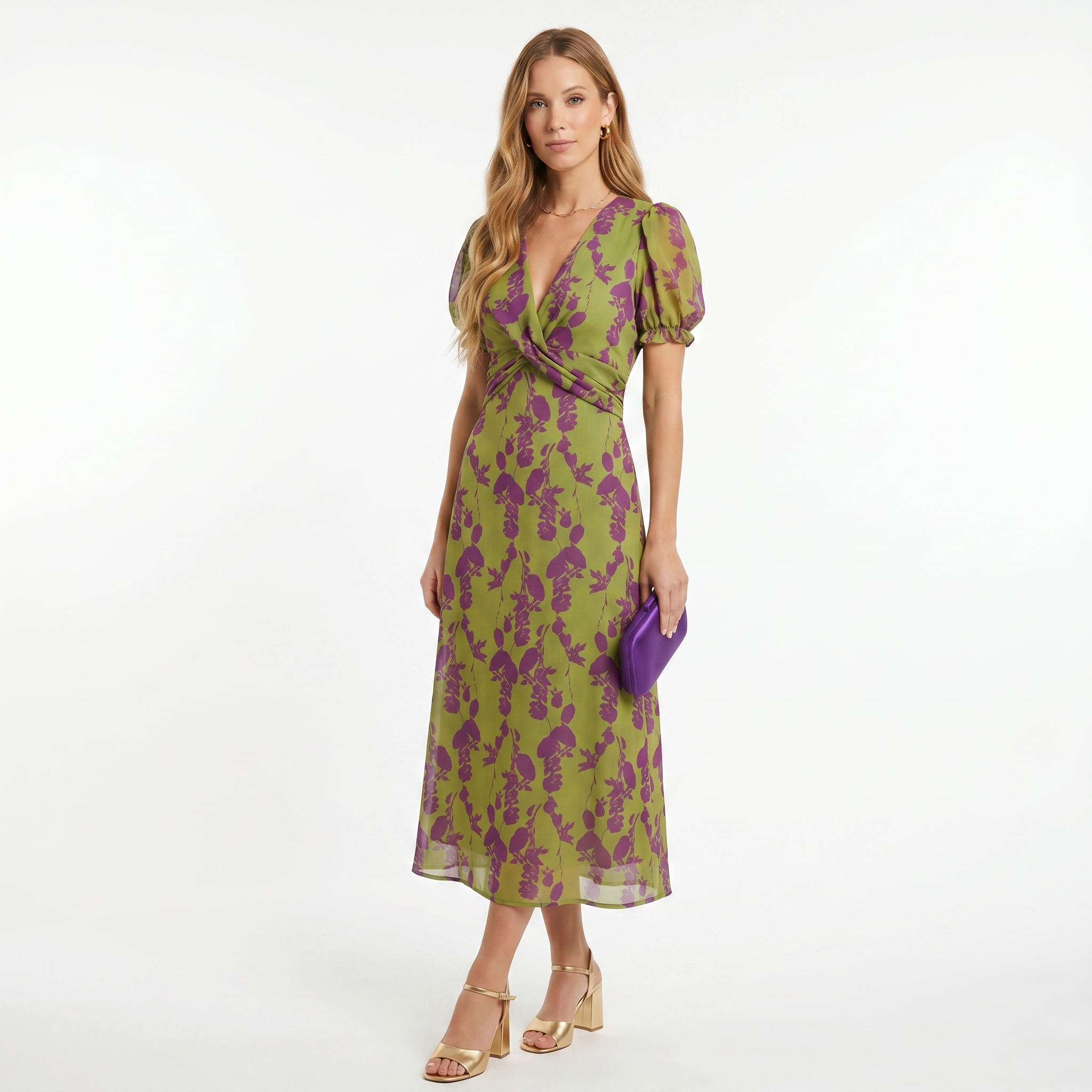 Sofia | Vestido Midi con Estampado Floral y Manga Corta