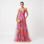 Helena | Vestido de Gala en Tul con Estampado Acuarelado