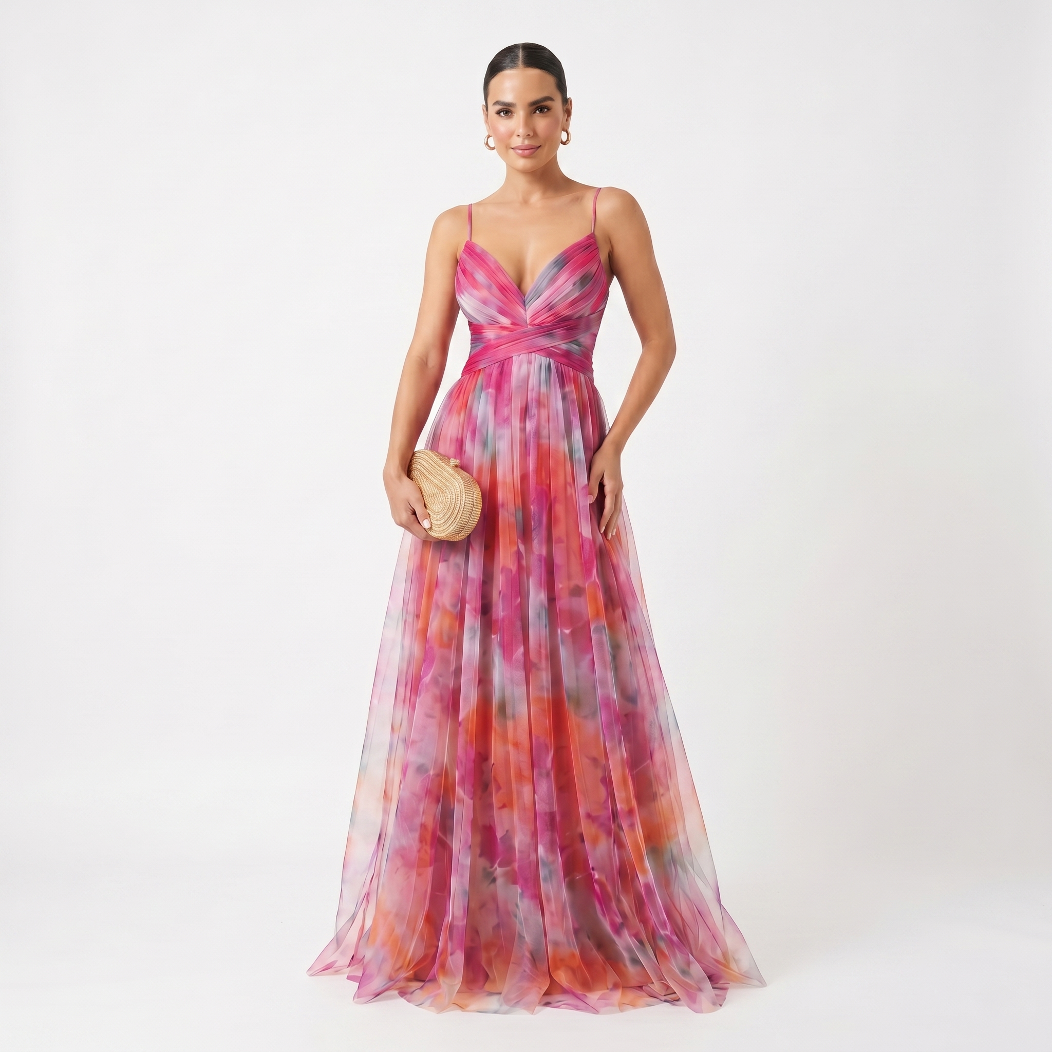 Helena | Vestido de Gala en Tul con Estampado Acuarelado